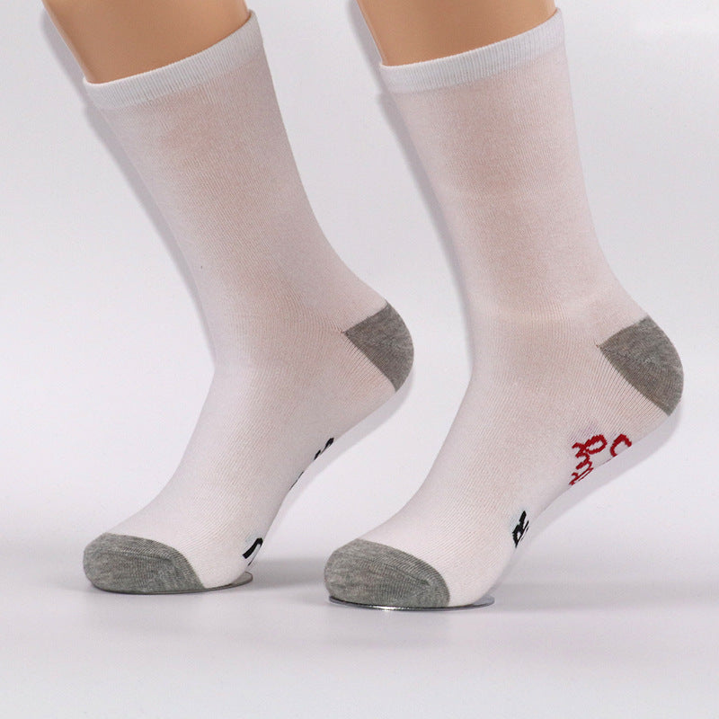 Foot Letter Jacquard Casual All Cotton Mid-calf Length Socks
