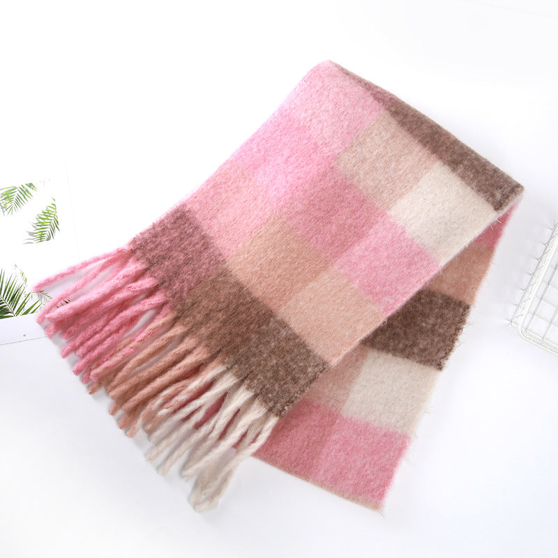Female Fringe Thickening Warm Plaid Scarf