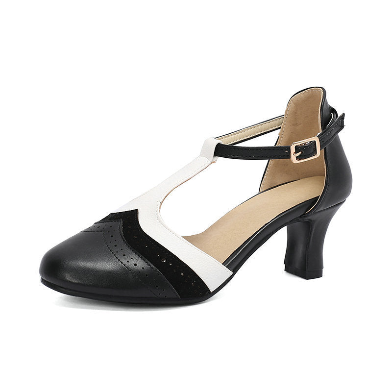 Women's Retro Closed Toe British Style Chunky Heel Sandals