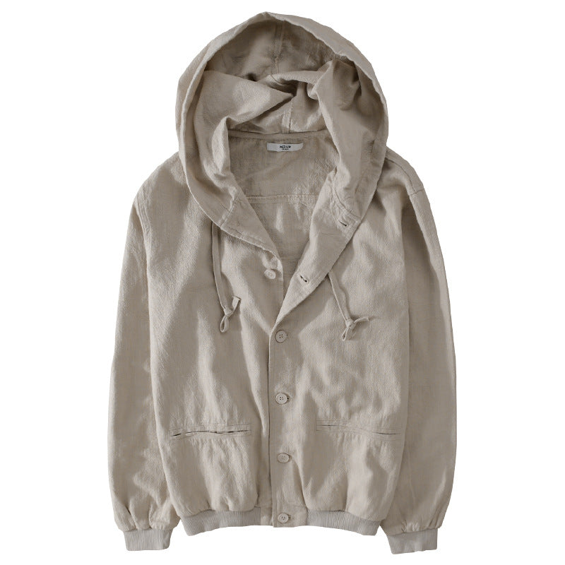 Men's Spring And Autumn Clothing Linen Jacket Hooded Jacket Loose Cotton Linen Men's Top
