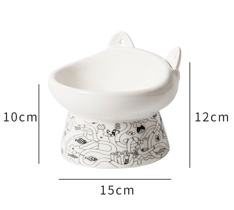 Cat Bowl High Feet Ceramic Anti-Overturn Protection Cervical Spine
