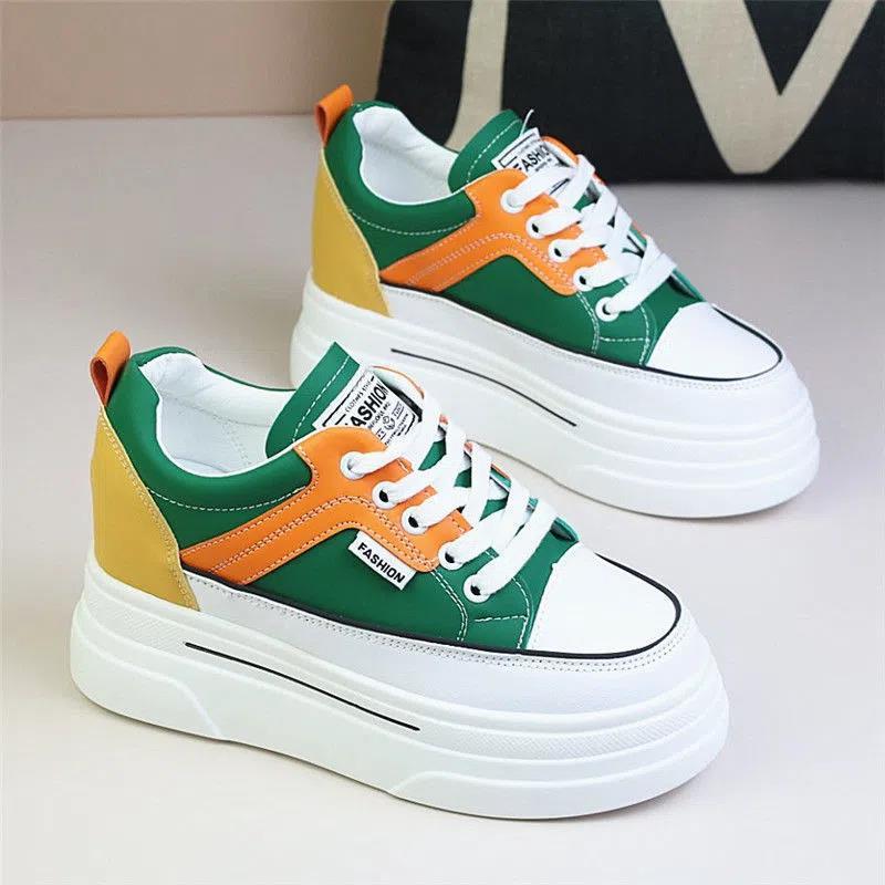 Height Increasing Insole 8cm Women's Low-top Color Matching Lace Loop