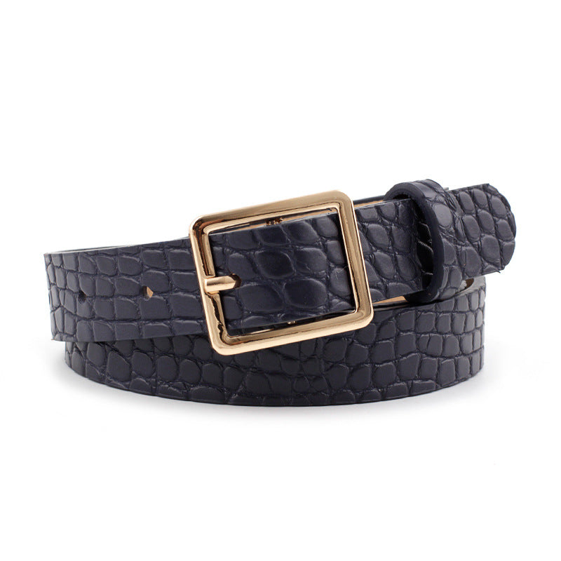 Ladies Square Button Jeans Dress Faux Leather Belt
