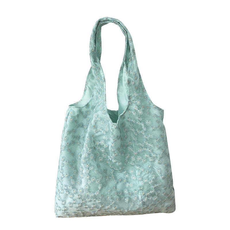 Embroidery Canvas Minimalism Flower Laced One-shoulder Bag