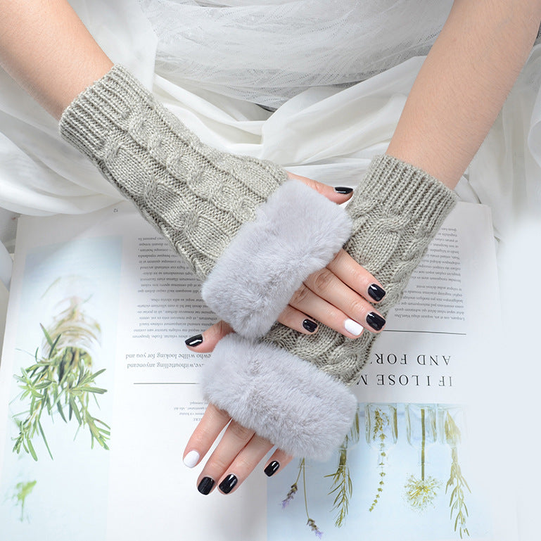 Pure Color Fashion Sleeve Twist Knitted Gloves