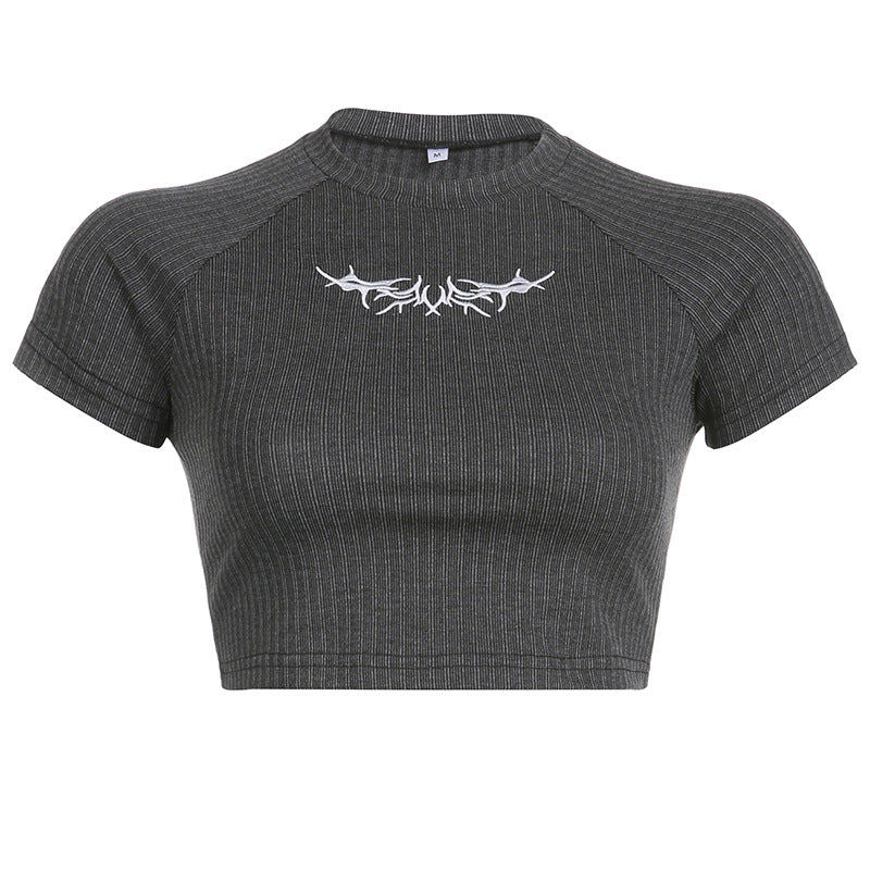 American Street Washed Old Embroidered T-shirt Sports Sweater