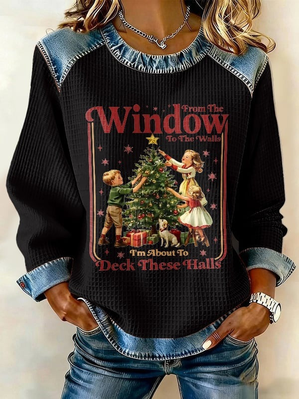 Retro Loose-fitting Pullover With A Printed Crew Neck