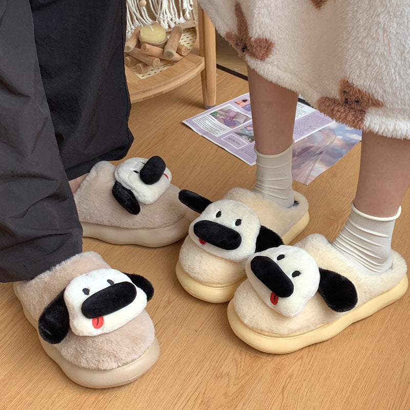Home Fluffy Cute Cartoon Puppy Cotton Slippers