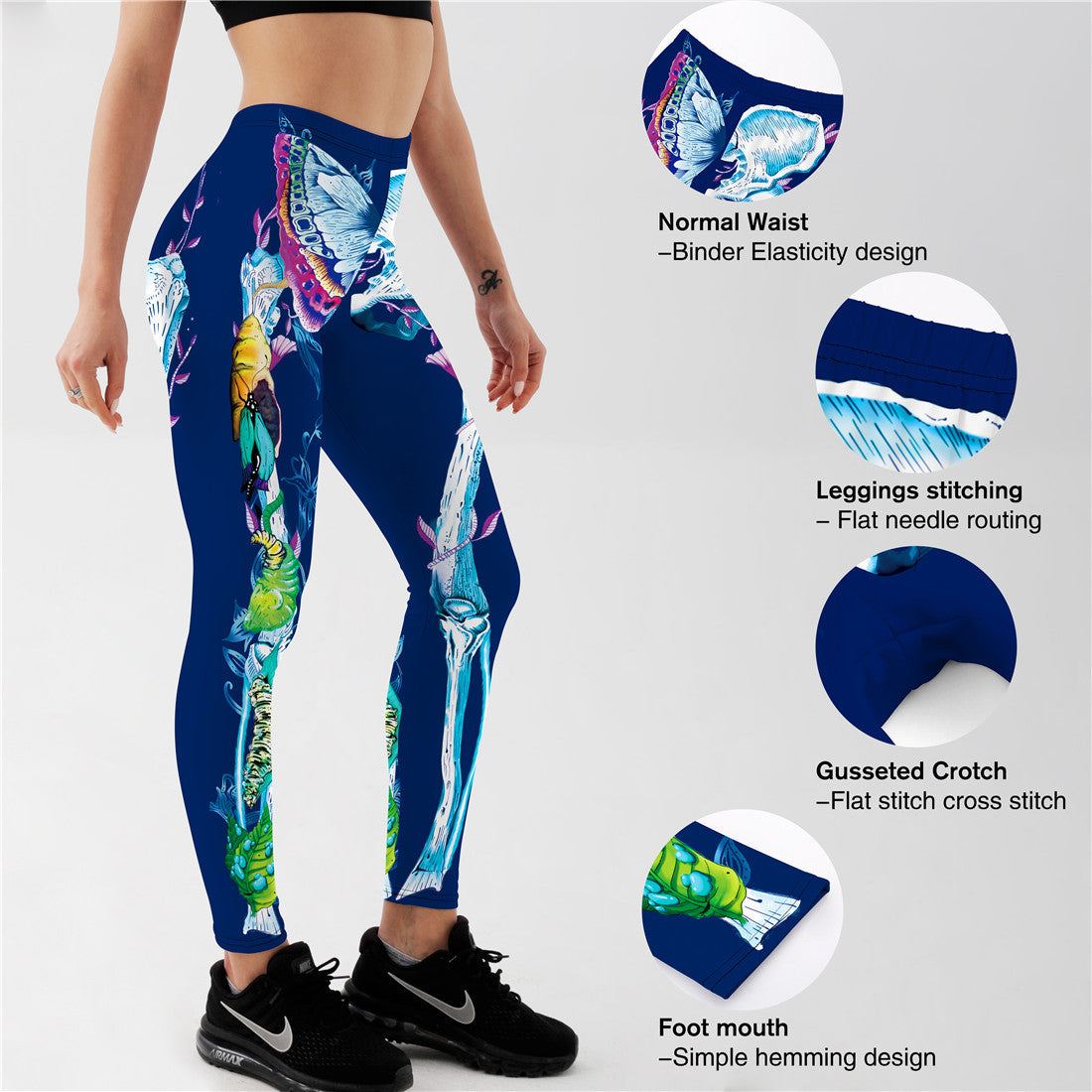 Punk Butterfly Skull Digital Printing Cropped Pants