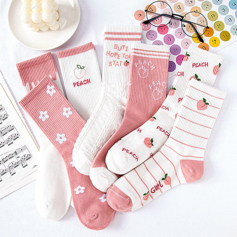 Tulip Pink Versatile Cute Sport College Style Tube Socks