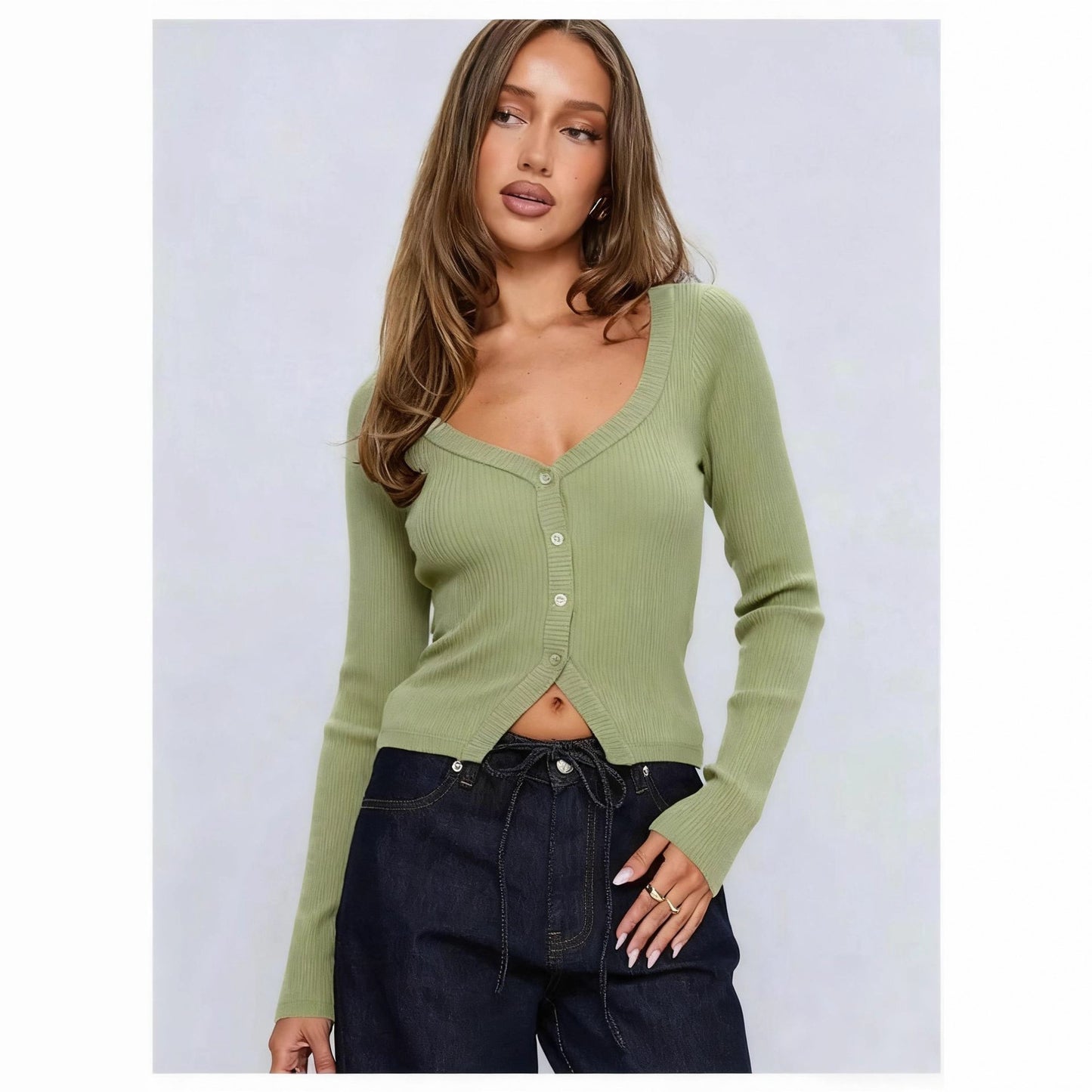 Women's European And American-style Long-sleeved Slim-fit Cropped Knit Top