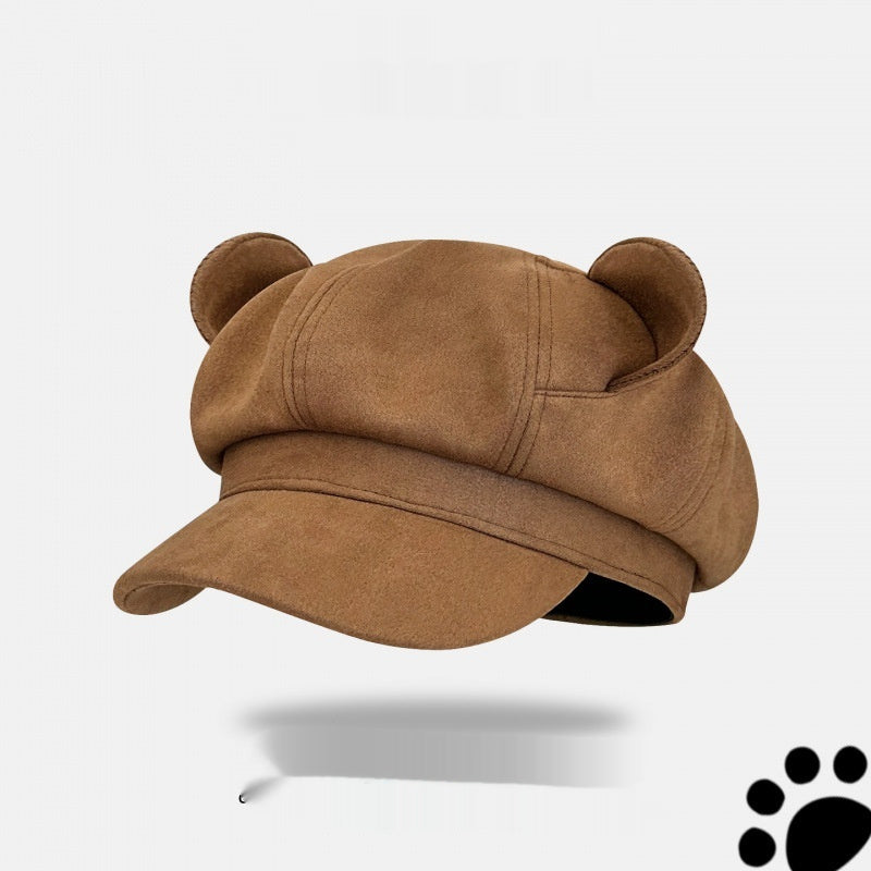 Little Bear Ears Suede Fleece Octagonal Hat For Women