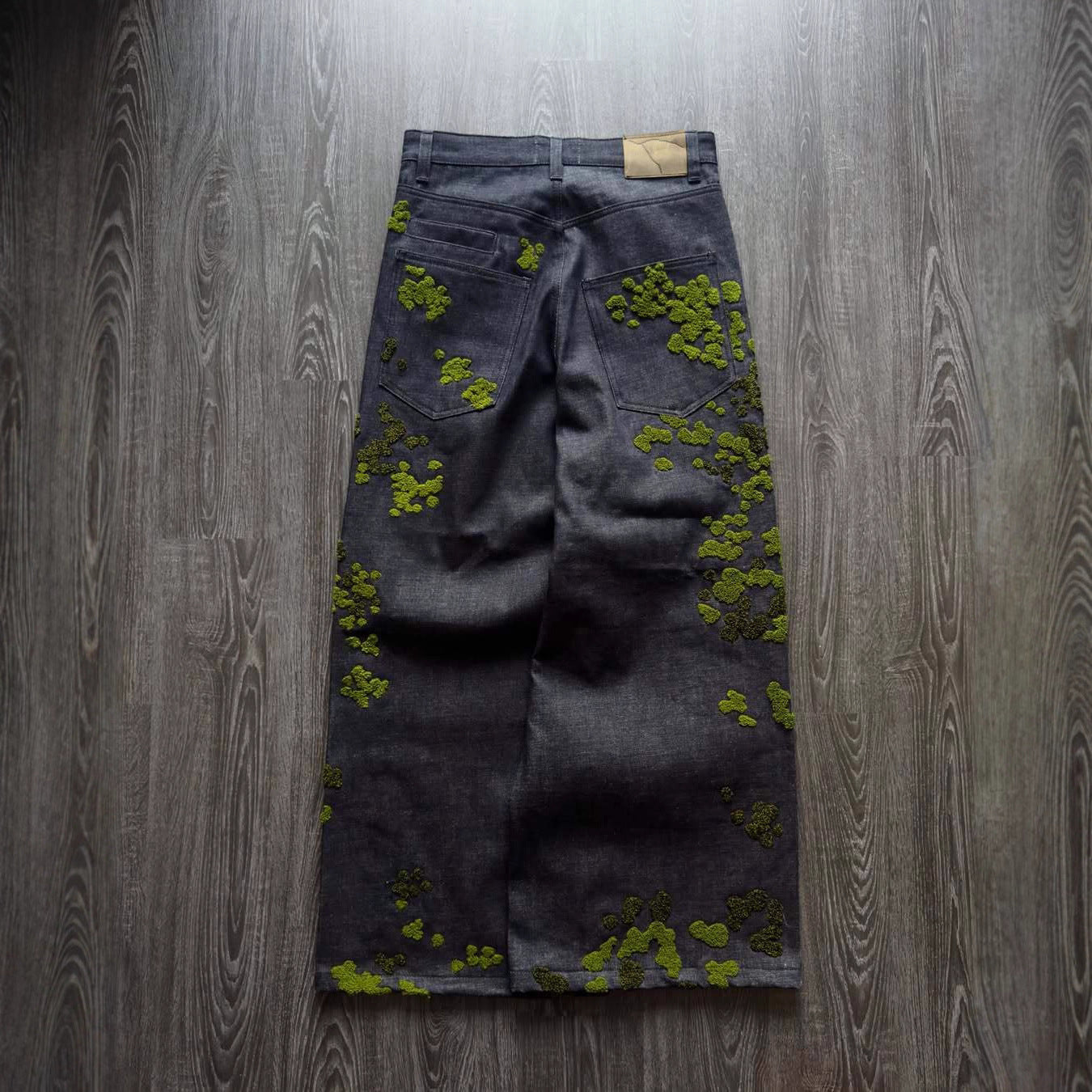 Street-style Denim Straight-leg Pants With Floral Embroidery