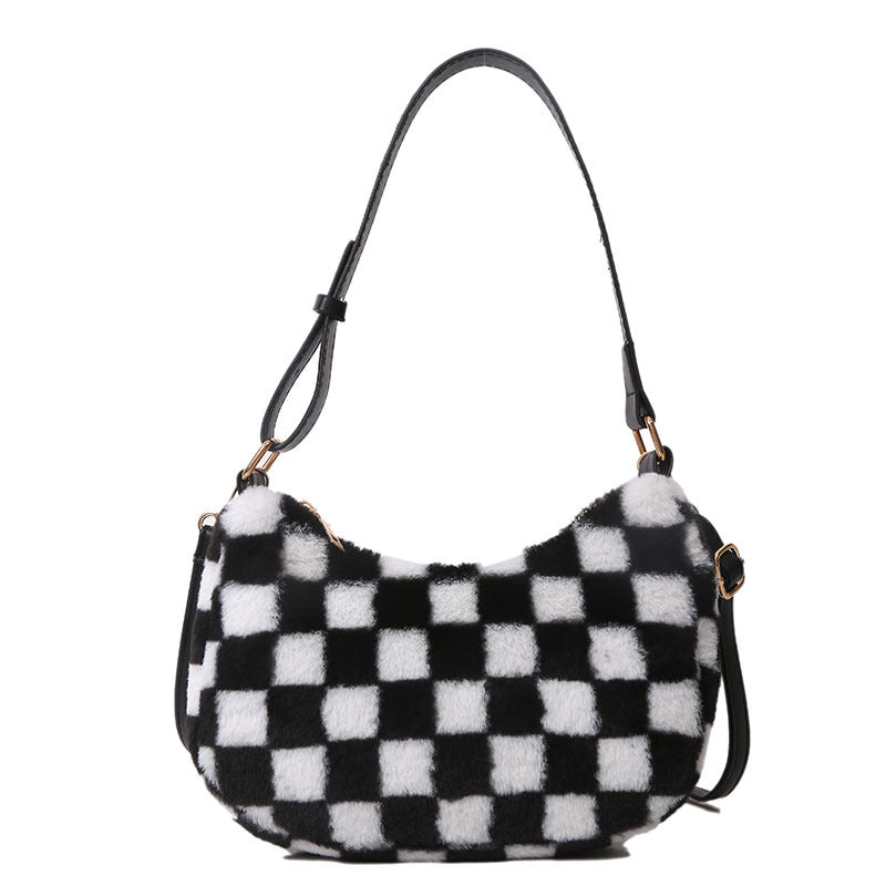 Hairy Lattice Fashion Foreign Trade Export Underarm Bag