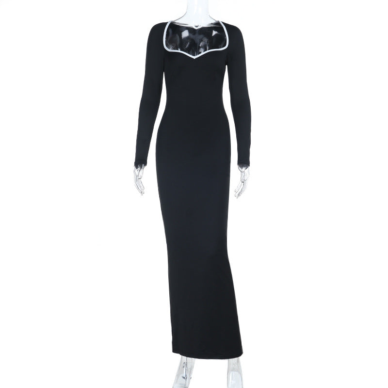 Women's Fashionable Sexy Slim-fit Square-neck Long-sleeve Dress