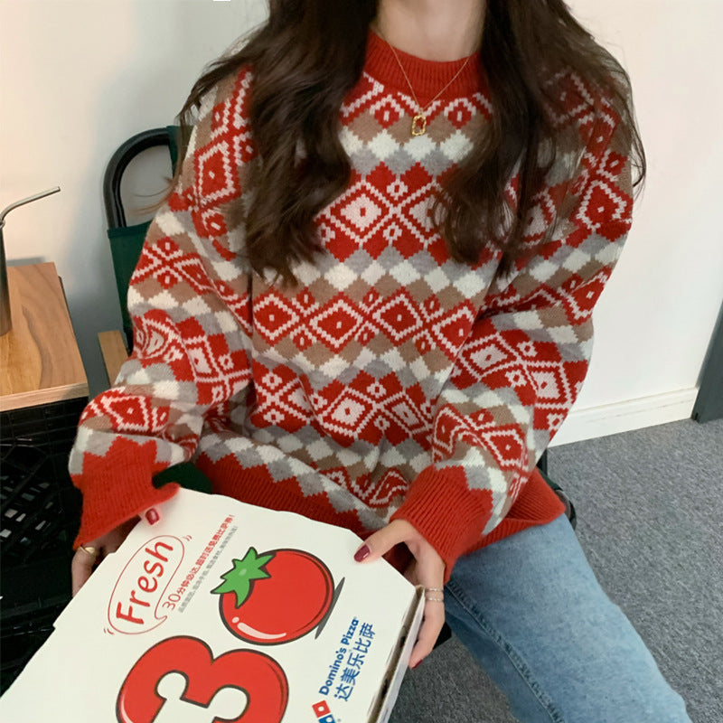 New Retro Loose And Lazy Style Outerwear Pullover Sweater