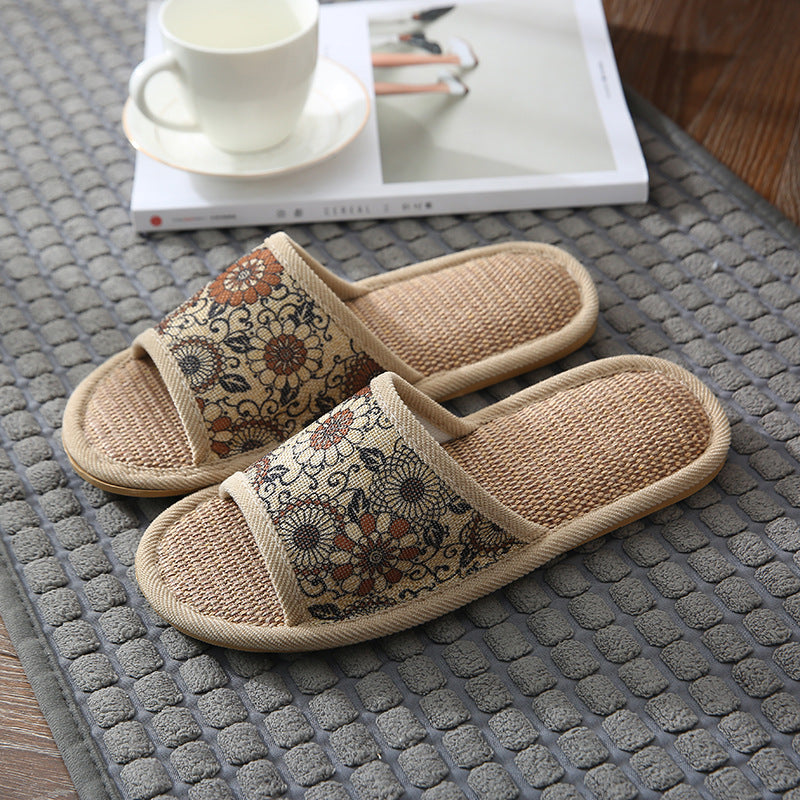 Cloth Linen Slippers With Thick Soles In The Bedroom