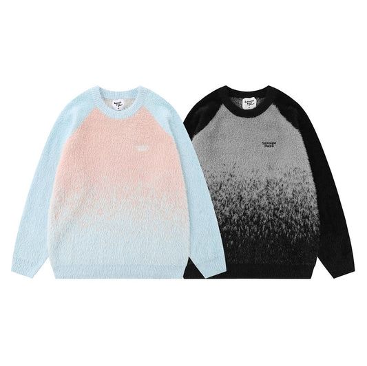 Gradient Mink-like Round Neck Sweater Men's Loose