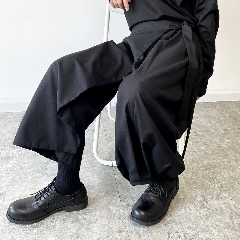 Lace Up Loose Eight Point Personality Niche Wide Leg Fashionable Men's Pants