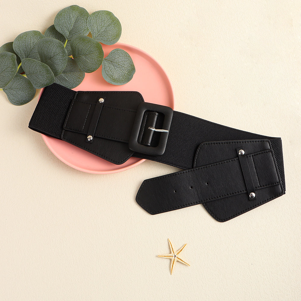 New Women's Punk Retro Black Cool Wide Waist Sealing Elastic Elastic Elastic Needle Buckle 100 Belt With Skirt Corset Waist Belt