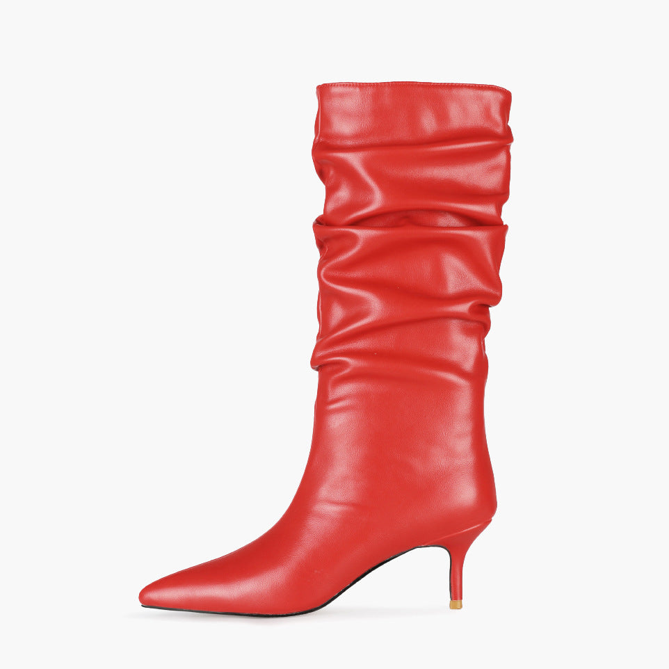 Autumn New Stiletto High Heel Fashion Pleated Boots High Boots
