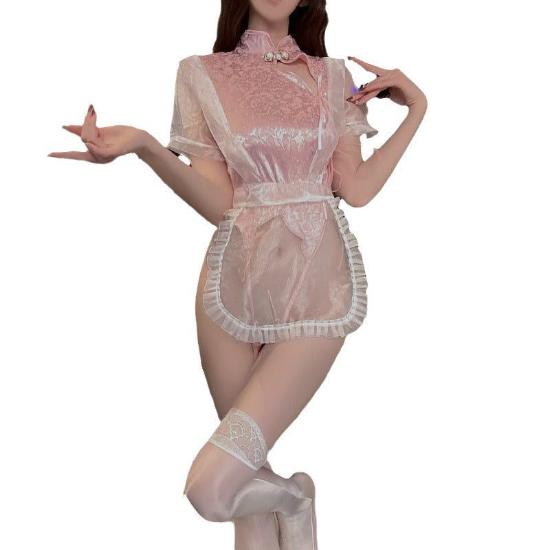 Retro Chic Cheongsam For Girls Short Sleeves, Slit Design, Fiery And Seductive