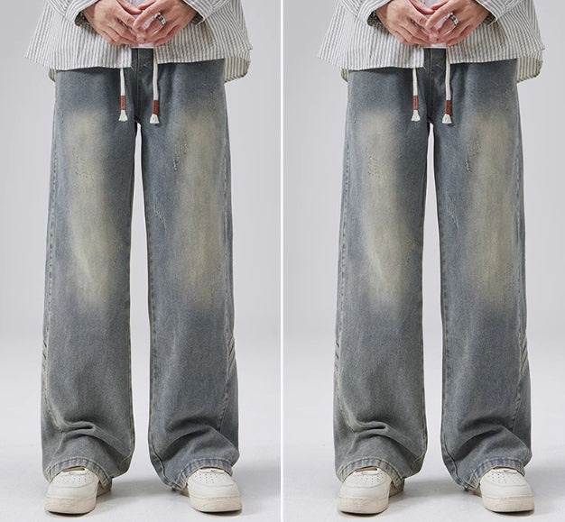 Men's Spring And Autumn American Retro Distressed High Street Loose Wide Leg Casual Trousers