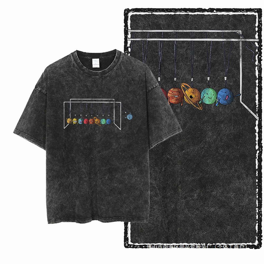 Astronaut Space Theme Printed Cotton Acid Wash Pattern