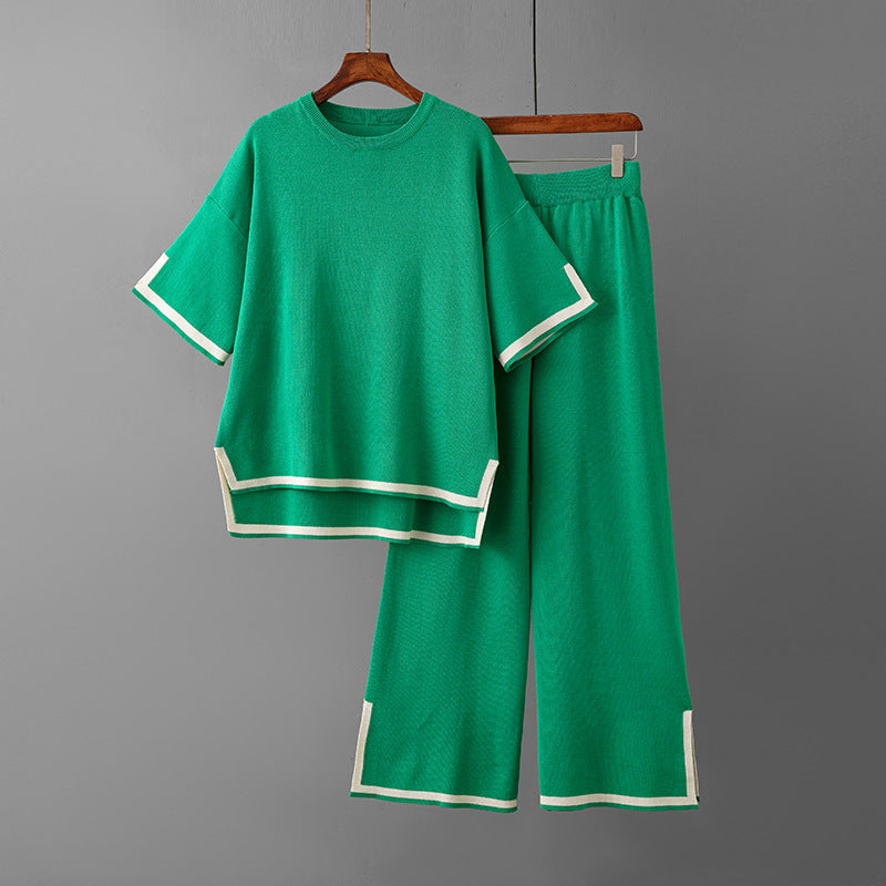 Short-sleeved Sweater Wide-leg Pants Suit