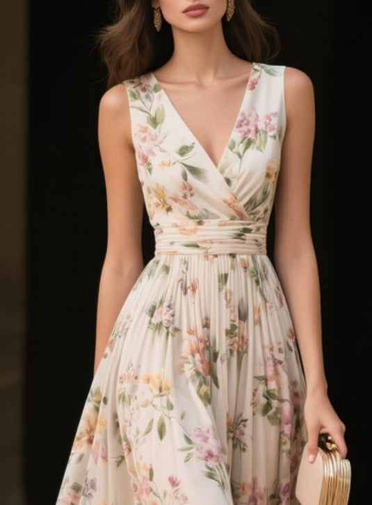 Chiffon V-hals Ærmeløs A-formet Bodycon Kjole