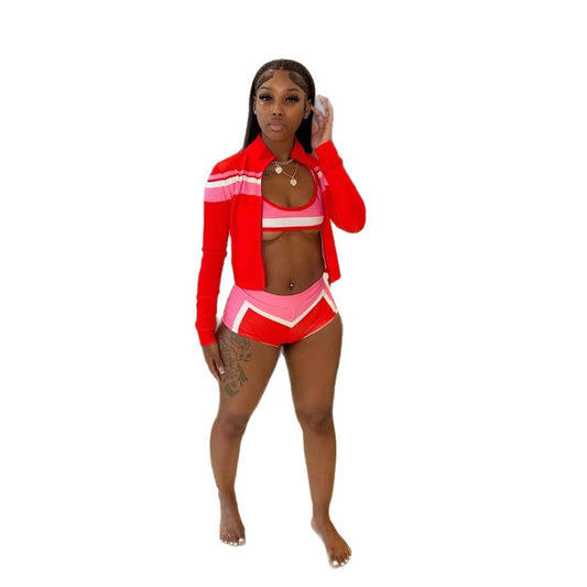 Women's Color Matching Bikini Shorts Top Three-piece Suit