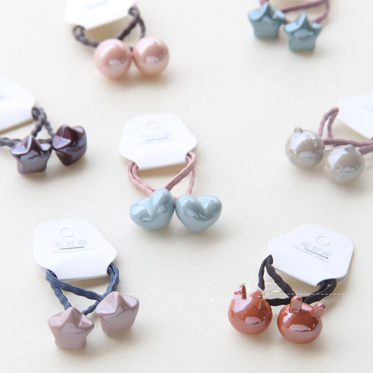 Cartoon Children's Hair Accessories With Solid Color Beads Baby Rubber Band