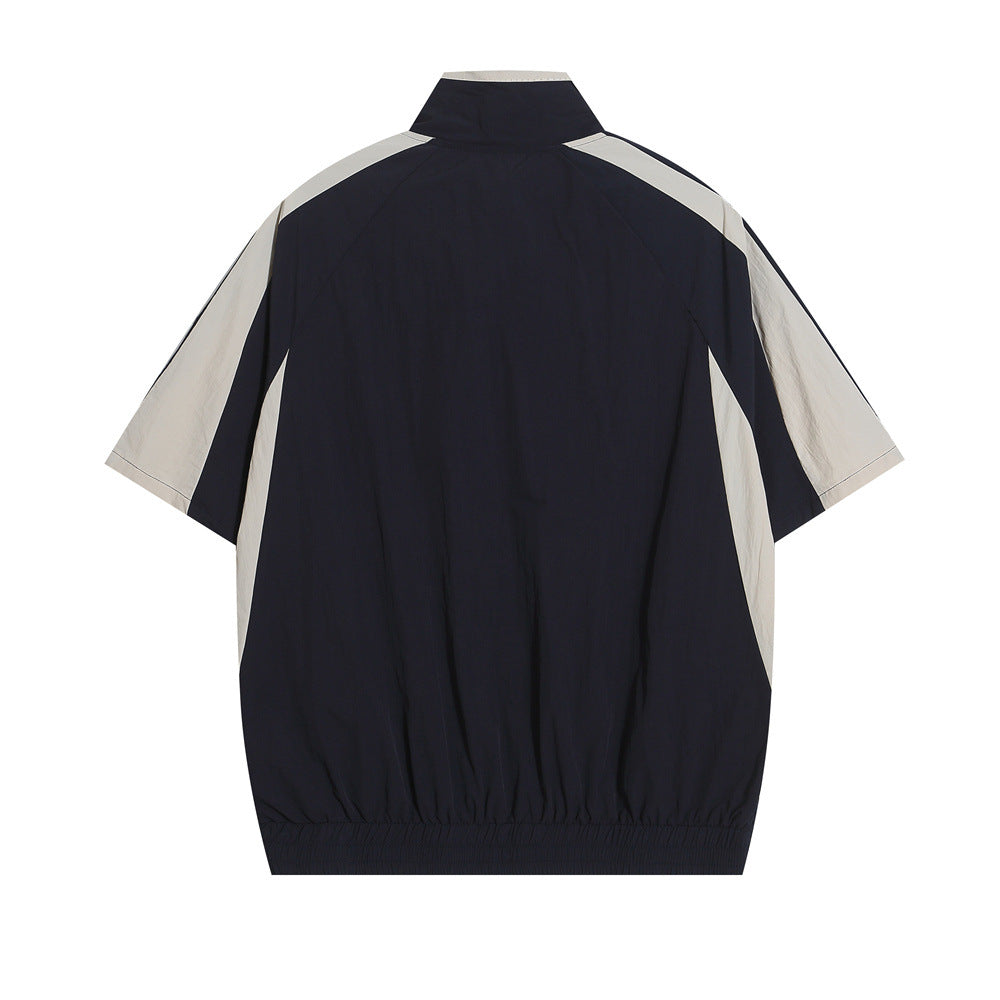 Fashion Contrast Stitching Short Sleeves Shirt Men