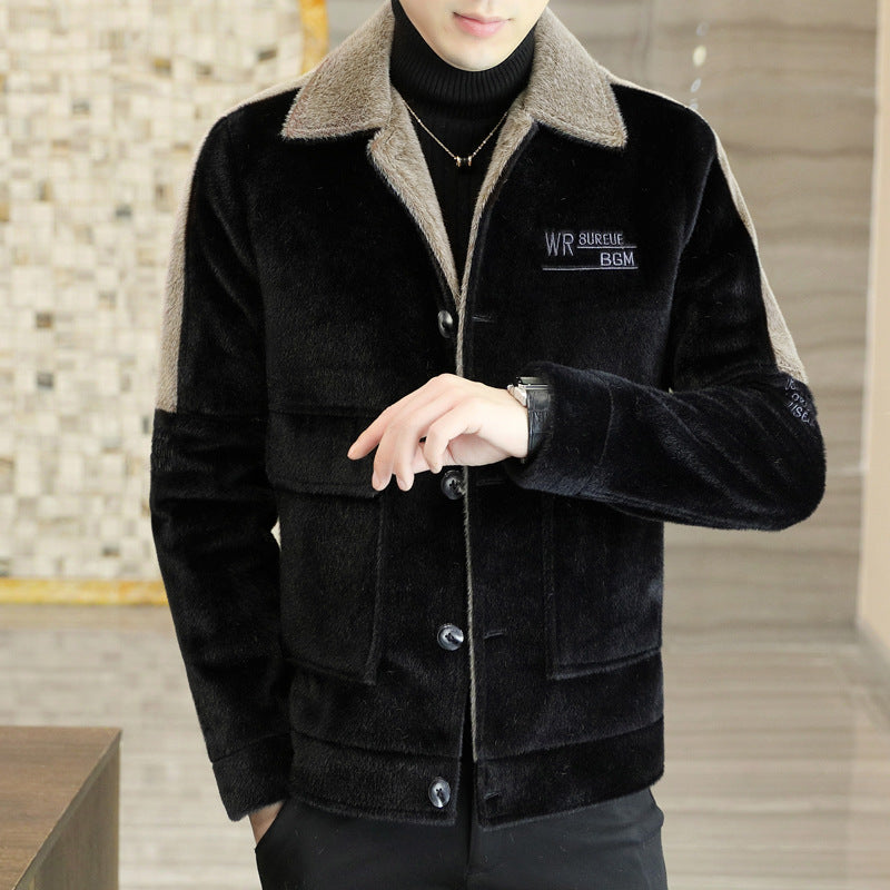 Coloured Embroidered Woolen Jacket With Fleece Thickened Coat