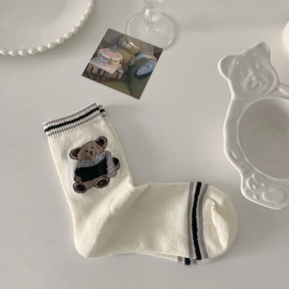 Bear Socks Female Japanese Cute Cherry Tube Socks Ins Tide
