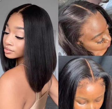Pre-tied Lace Front Middle-parted Short Straight Fluffy Natural Stylish Wig