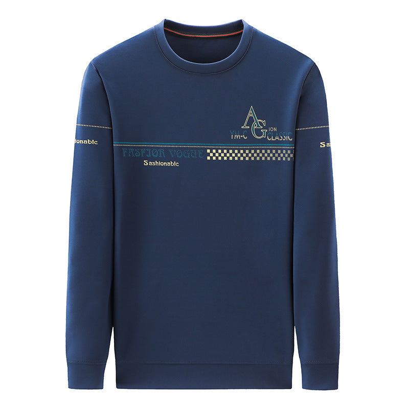 Men's Printed Bottom T-shirt With Round Collar And Long Sleeves