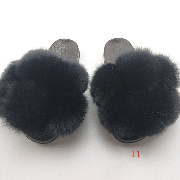 Flip Flops Fashion Outer Wear Fox And Raccoon Fur Children's Sandals And Slippers