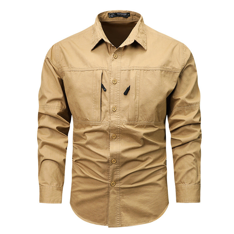 Spring And Autumn Pocket New Polo Collar Casual Shirt
