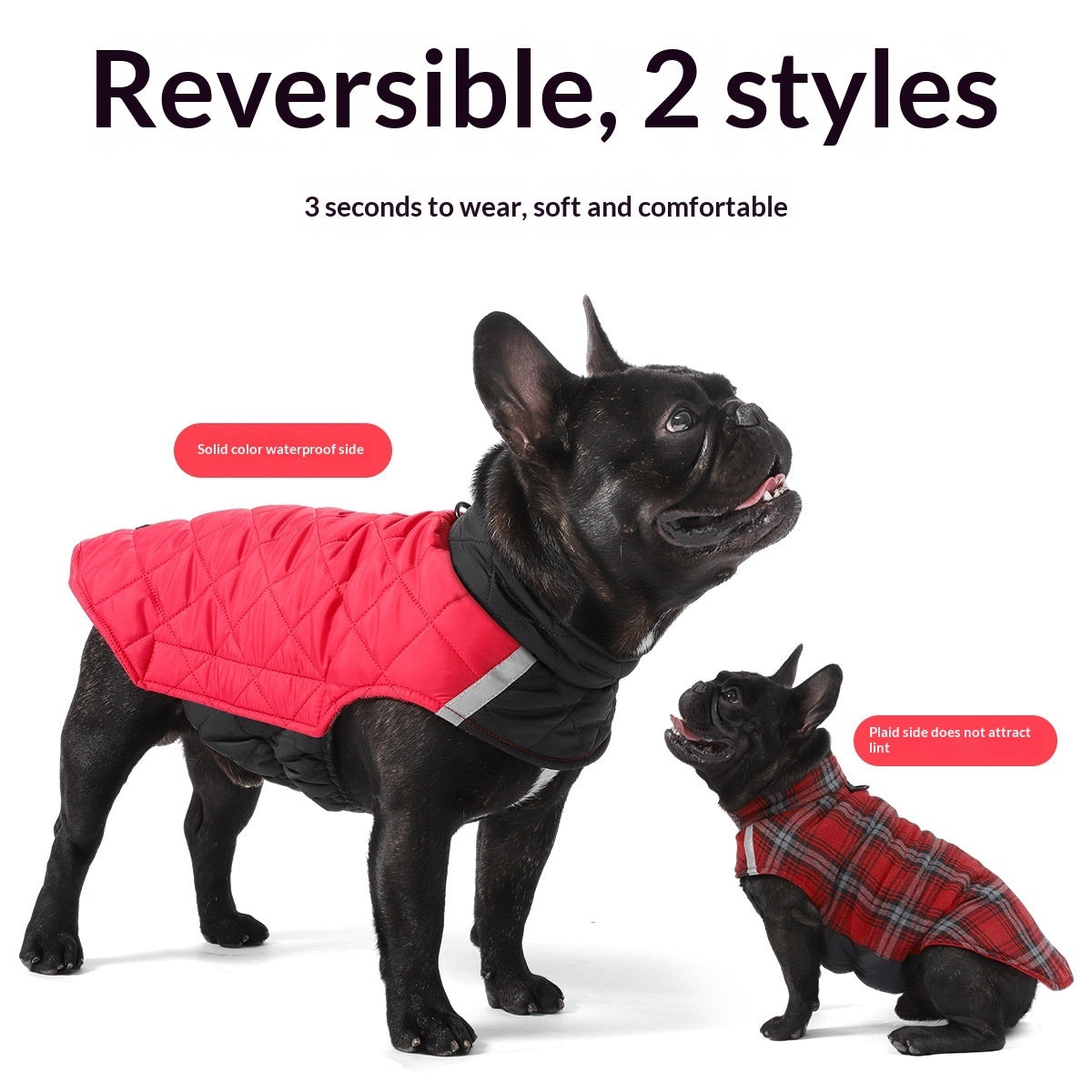 Dog Clothes For FallWinter Double-Sided Pet Apparel Reflective Plaid Dog Vest Pet Dog Clothing