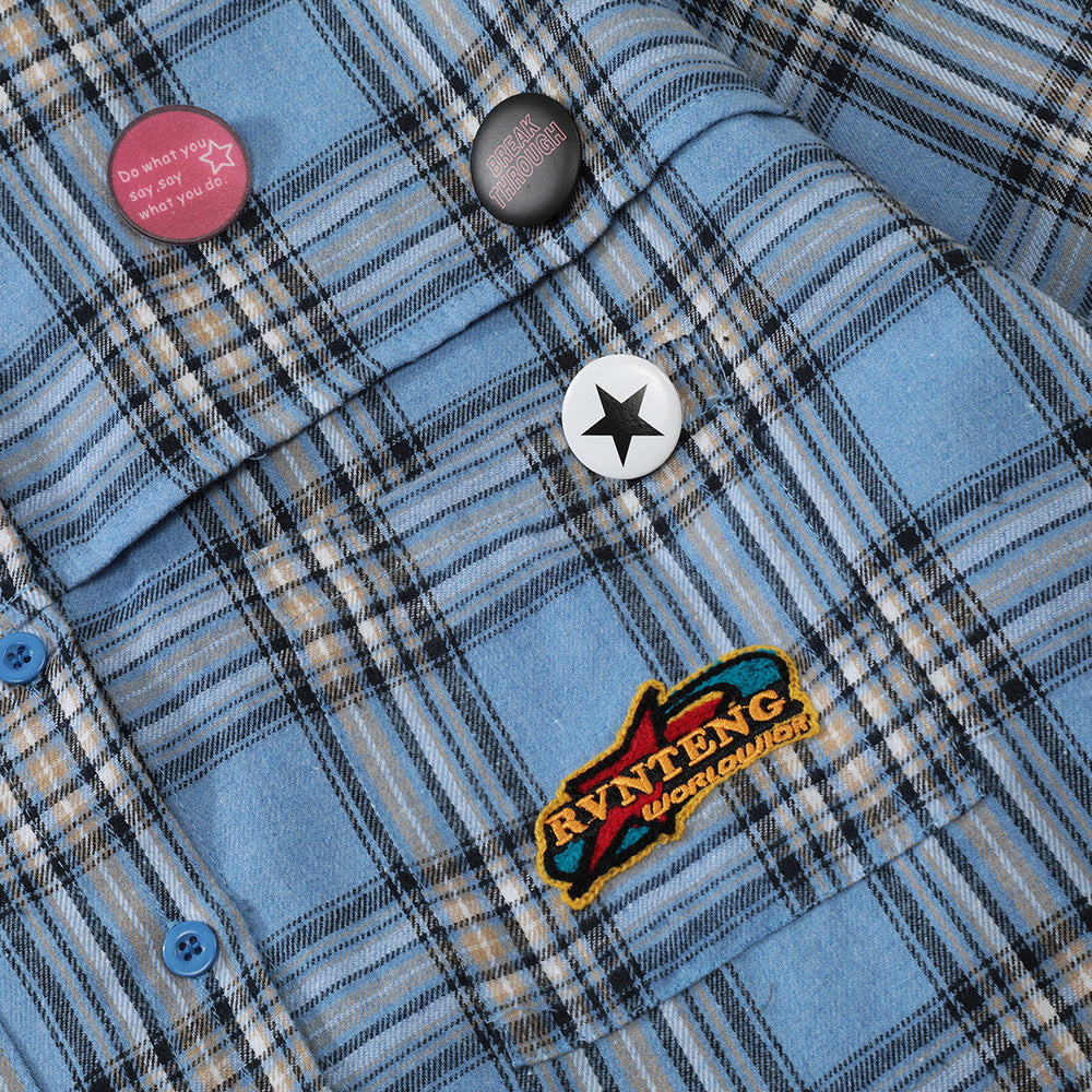 American Fashion Brand Badge Plaid Long Sleeve Shirt Outer Wear