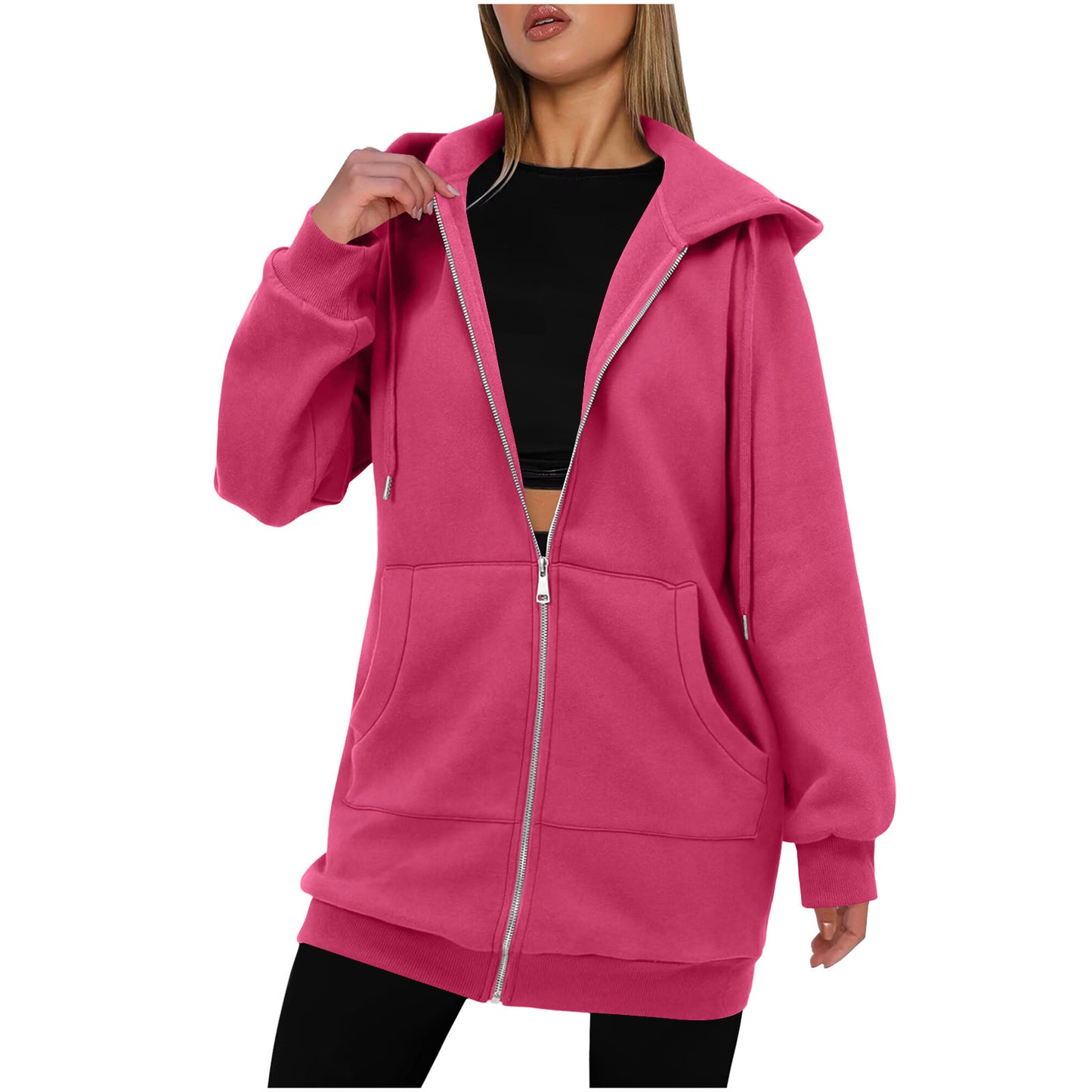 Womens Mid-length Hoodie Sweatshirt With Long Sleeves Long Outerwear