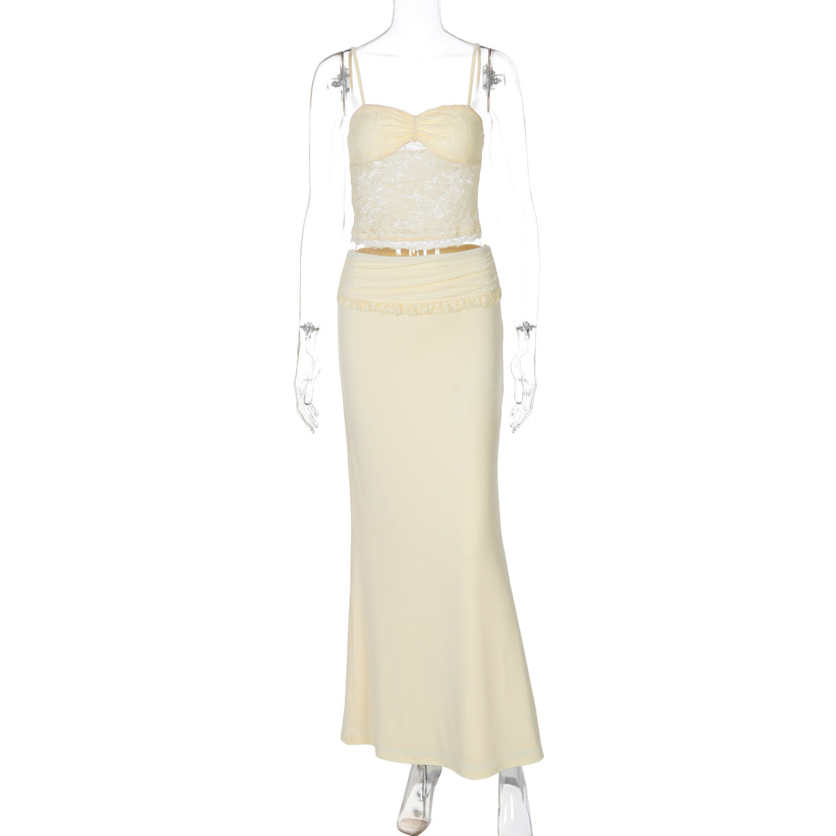 Lace Sheer Tube Top And Figure-hugging Skirt Set