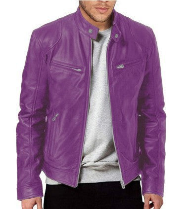 Mens Leather With A Stand-up Collar Punk-style Jacket