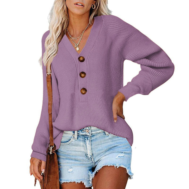 Ny knap Ny strikket V-hals-sweater til damer