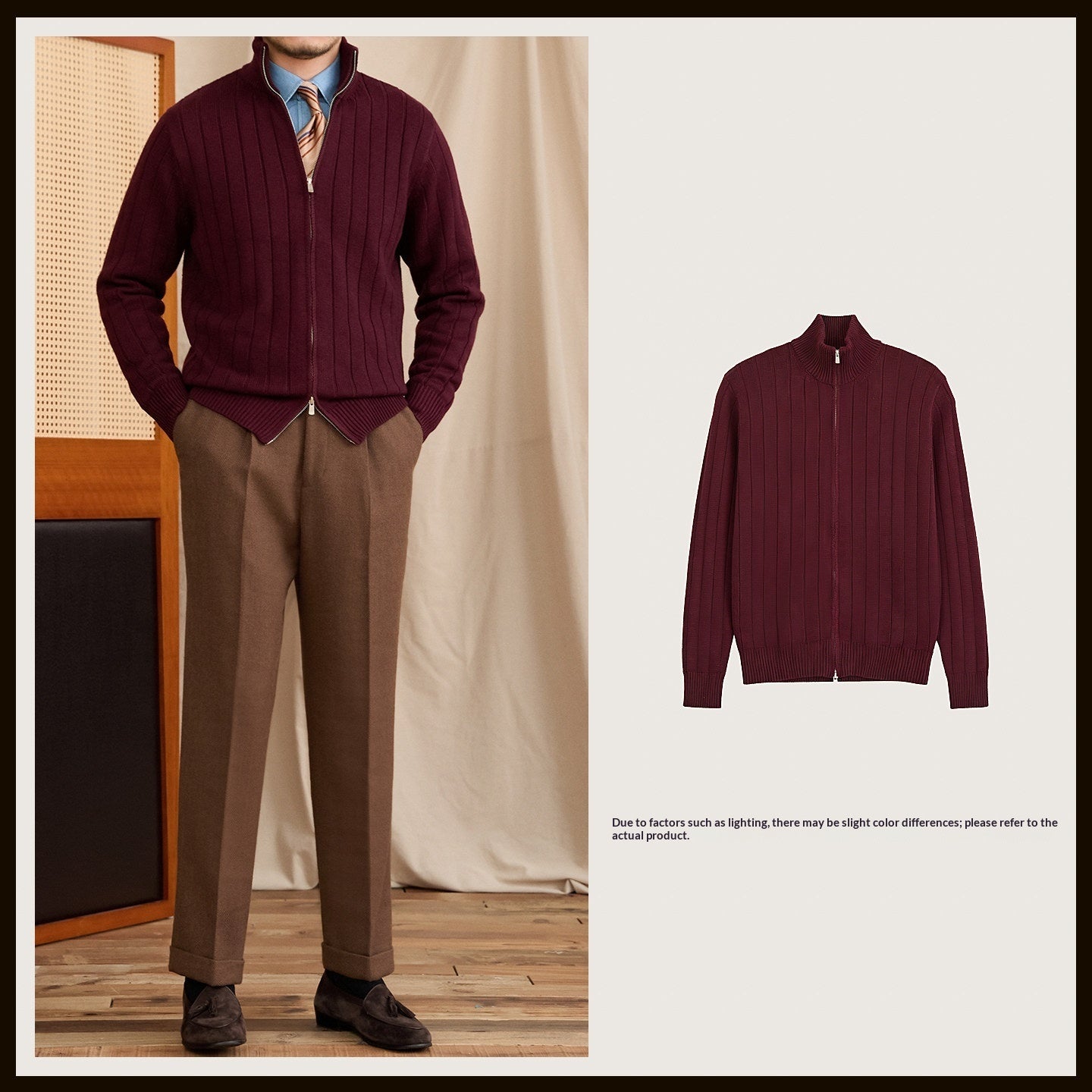 Versatile Wool-blend Slim-fit Turtleneck Knit Sweater Jacket