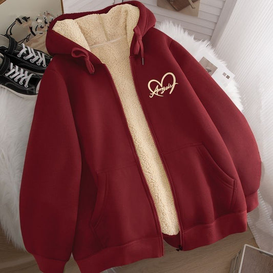 Men's Thickened Cardigan Lambswool Hooded Jacket