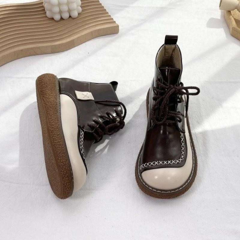 Autumn And Winter New Forest Retro Lace-up Women's Shoes Thick-soled Casual Martin Boots