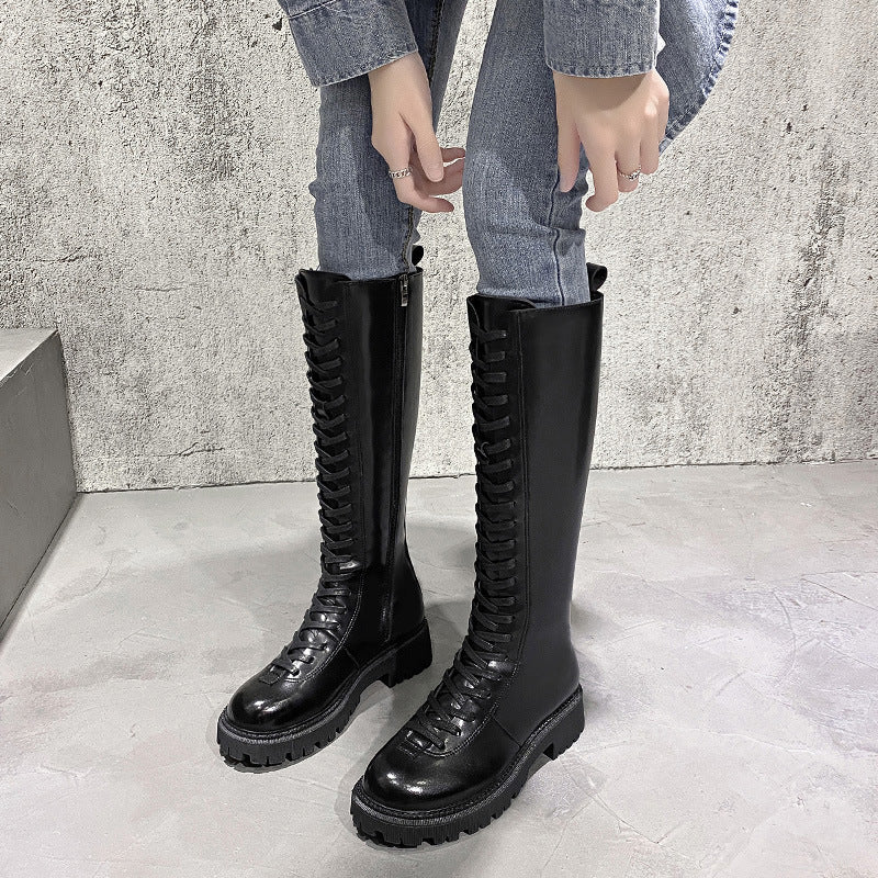 Retro Brown Boots Female Front Lace