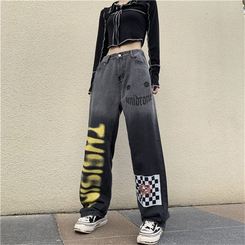 Trendy Harajuku Gradient Jeans med lige, brede ben til kvinder